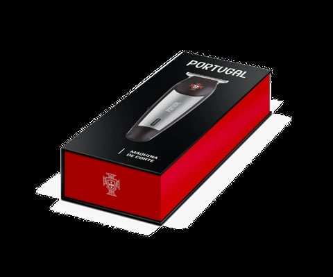 Red and black luxury product box with Portuguese shield emblem